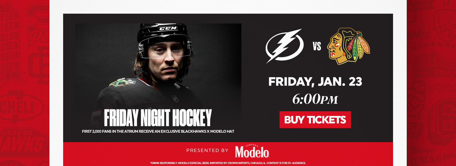 Friday Night Hockey - Blackhawks vs Lightning - Friday, January 23 at 6:00pm