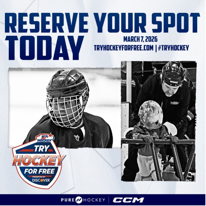 Promotion for a free hockey event on March 7, 2026, with registration details.