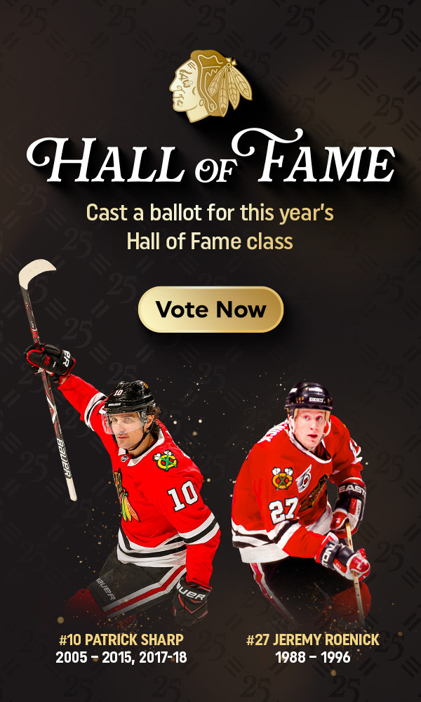 Hall of Fame voting announcement with players Patrick Sharp and Jeremy Roenick.