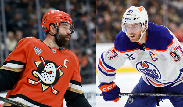 Anaheim Ducks captain Radko Gudas and Edmonton Oilers captain Connor McDavid