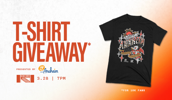 T-Shirt Giveaway presented by Visit Anaheim. March 28 at 7pm vs. New York Rangers.