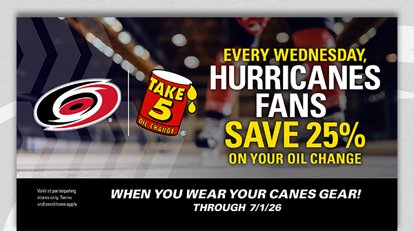 Every Wednesday, Hurricanes fans save 25% on your oil change