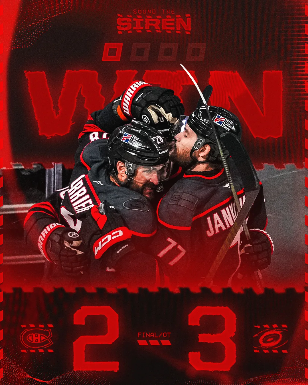 The Canes beat the Canadiens 3-2 in overtime in Game 2
