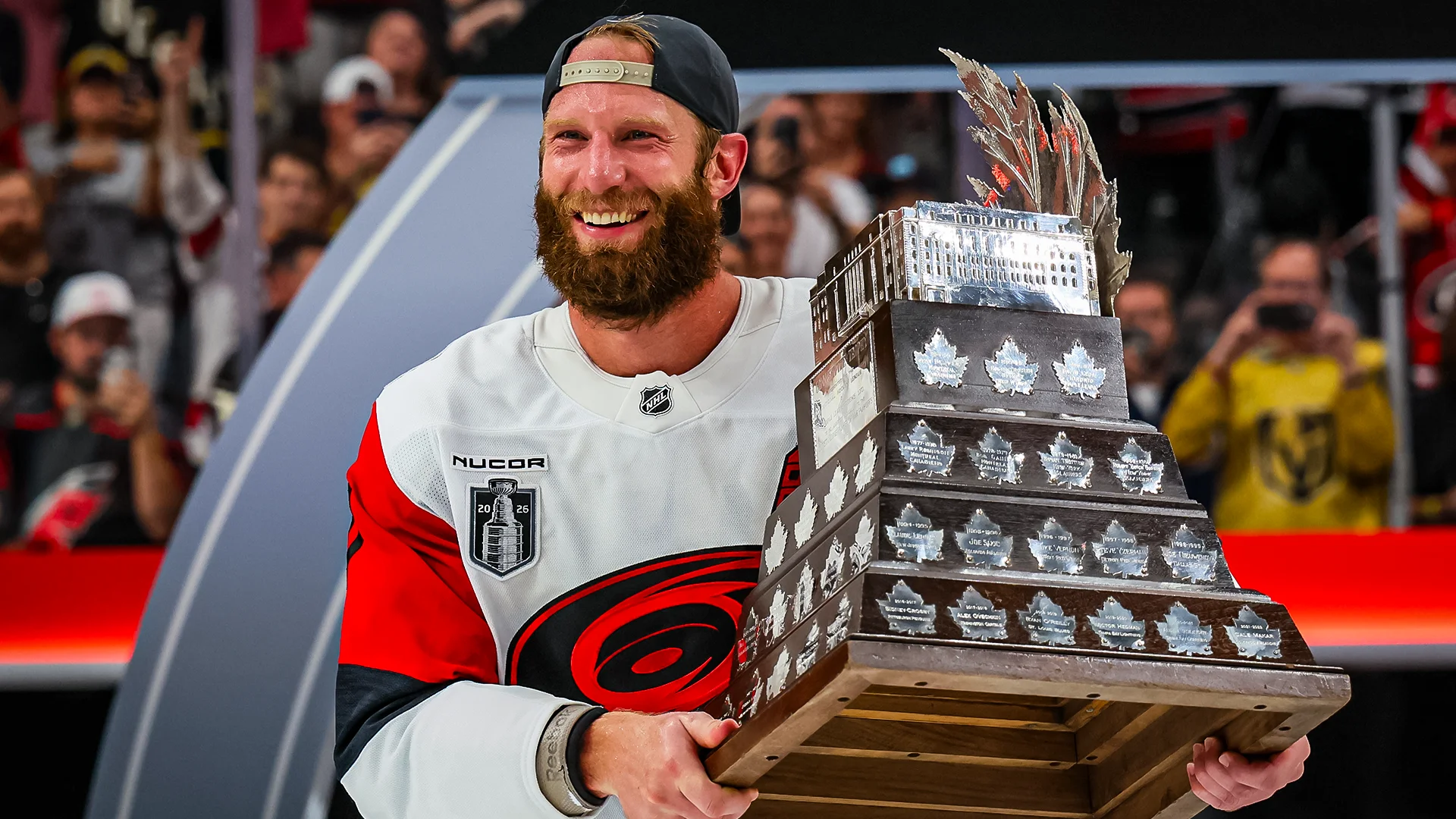 Jordan Staal holding the Conn Smythe