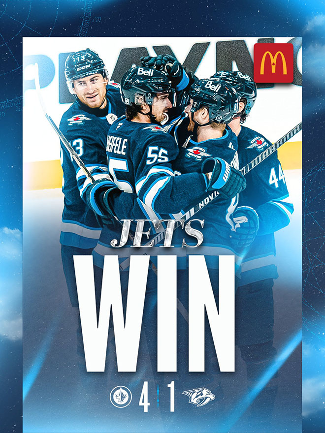 Jets Win. Jets 4, Predators 1
