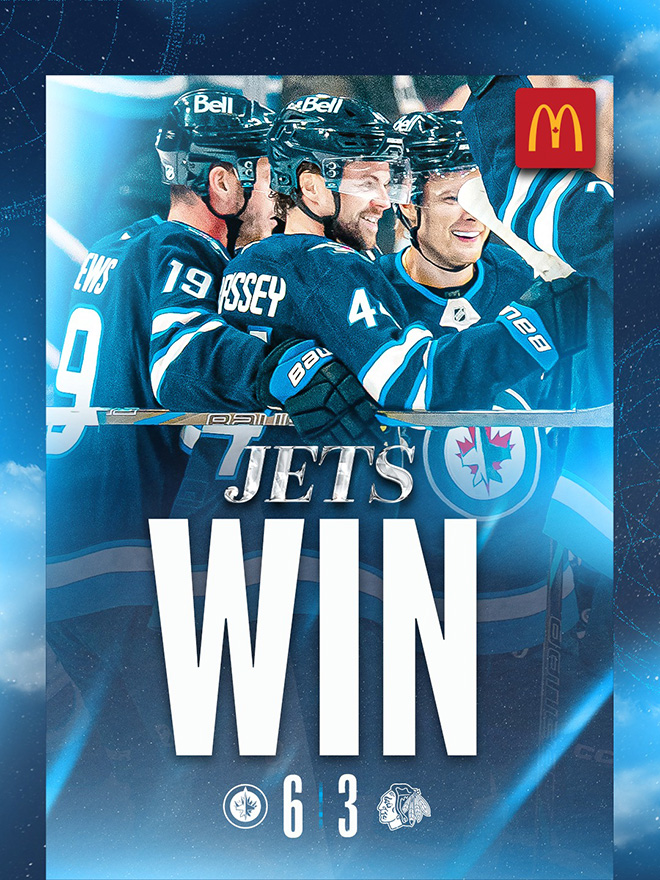 Jets Win. Jets 6, Blackhawks 3