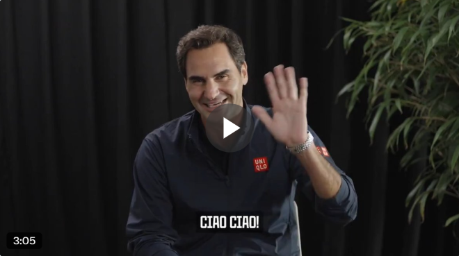 screencap of nino niederreiter tribute video. roger federer is waving to the camera.