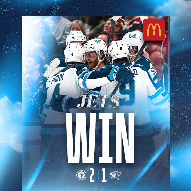 Jets win. Winnipeg jets 2, Columbus Blue Jackets 1.