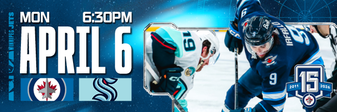 Winnipeg Jets vs Seattle Kraken Monday April 6 6:30 p.m.