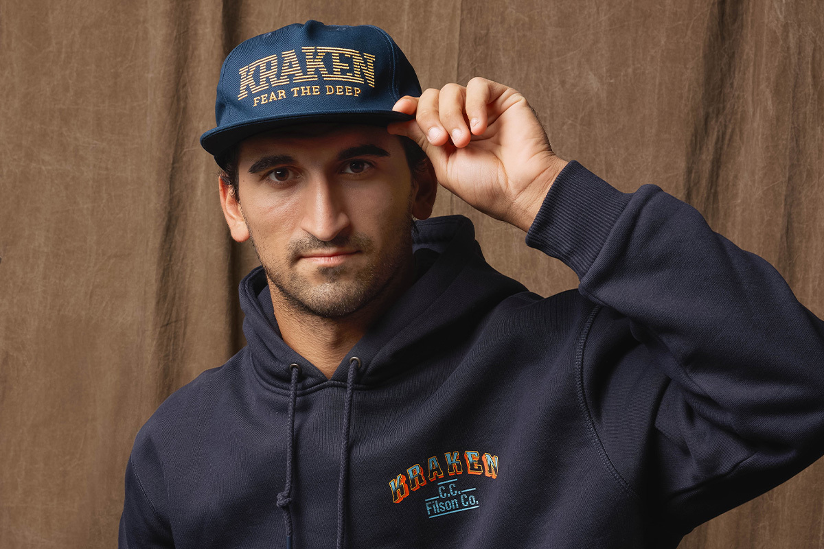 Matty Beniers wearing the new Kraken Filson merchandise