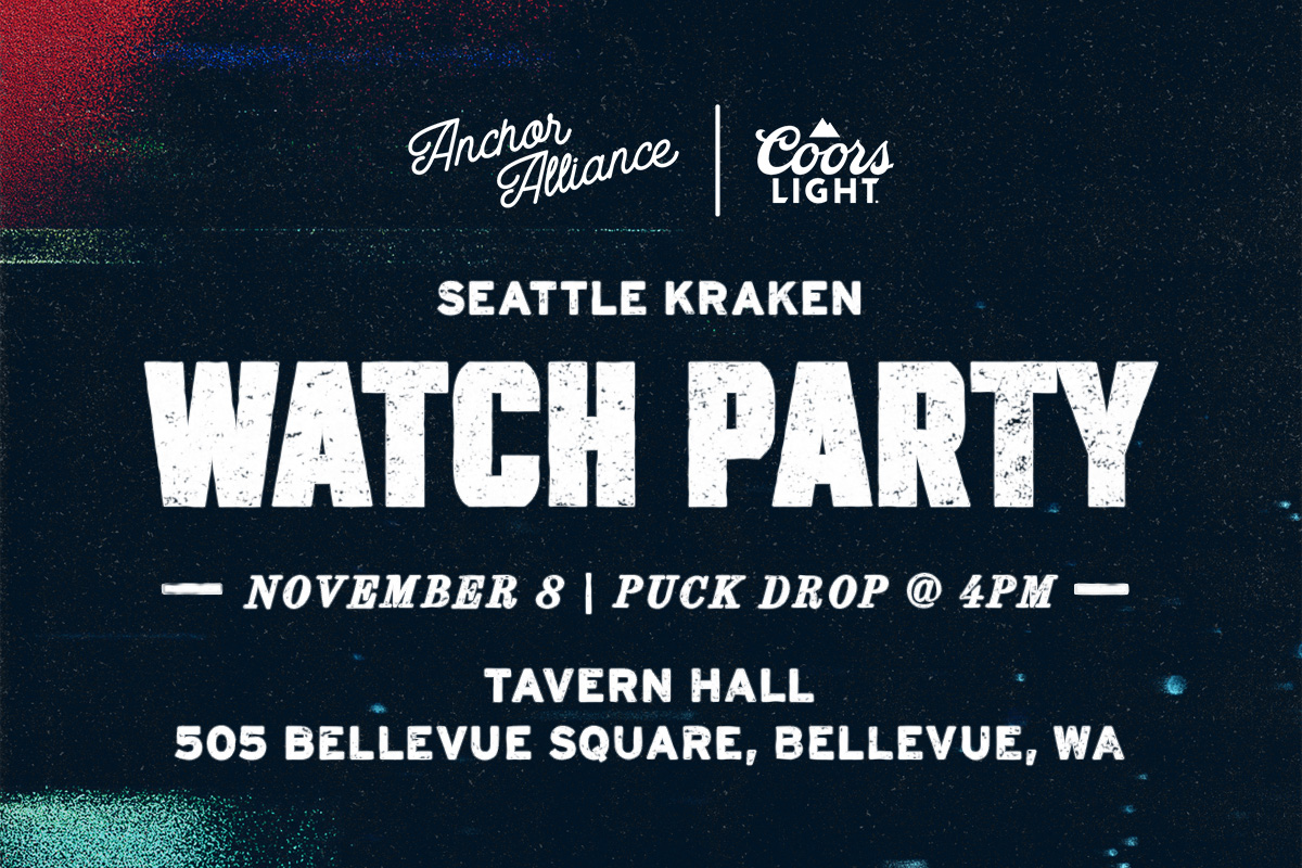 Kraken watch party November 8 for a puck drop at 4PM in Bellevue WA at Tavern Hall