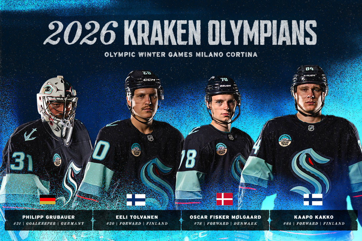 Kraken olympians Grubauer, Tolvanen, Molgaard and Kakko