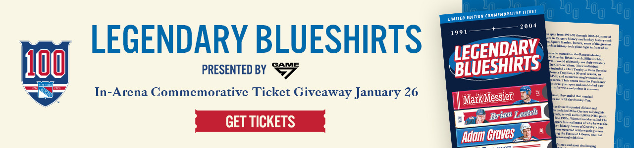 1/26 LEGENDARY BLUESHIRTS IN-ARENA COMMEMORATIVE TICKET GIVEAWAY