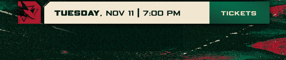 SJS vs MIN. Nov 11. 7:00 p.m. Buy Tickets