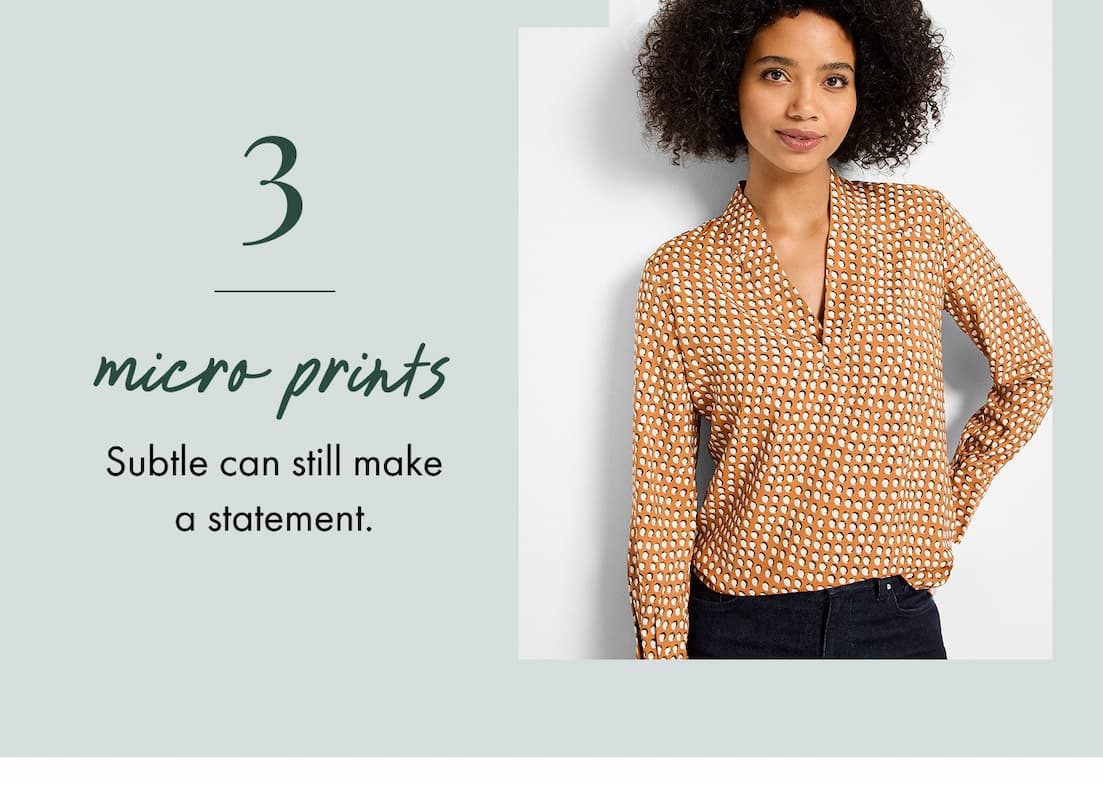 Woman wearing the Shadown Dot Top in Neutral Multi
