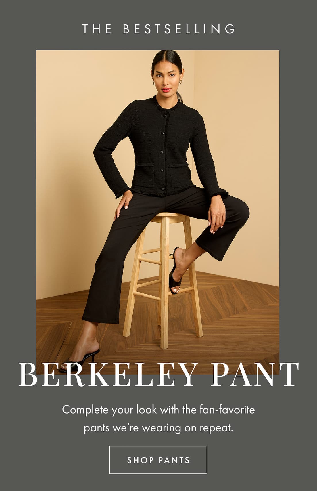Woman wearing the Berkeley Boot Wonderstretch Pant in Black Onyx
