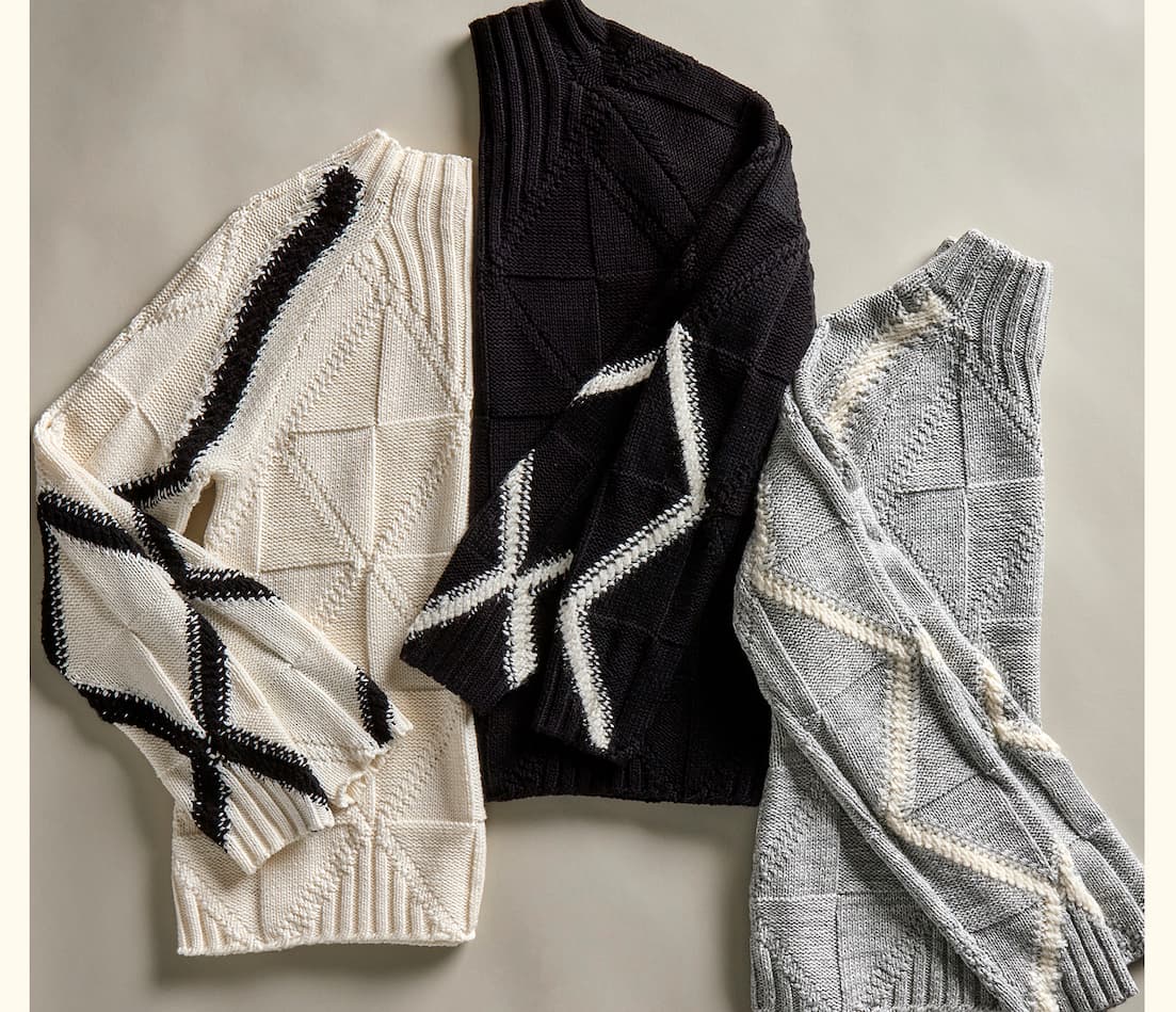 The Dashing Diamonds Sweater, available in 3 colors.