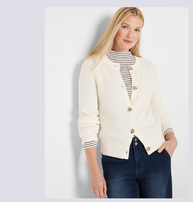 Waffle Tuck Cardigan in Classic Cream