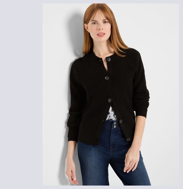 Waffle Tuck Cardigan in Black Onyx