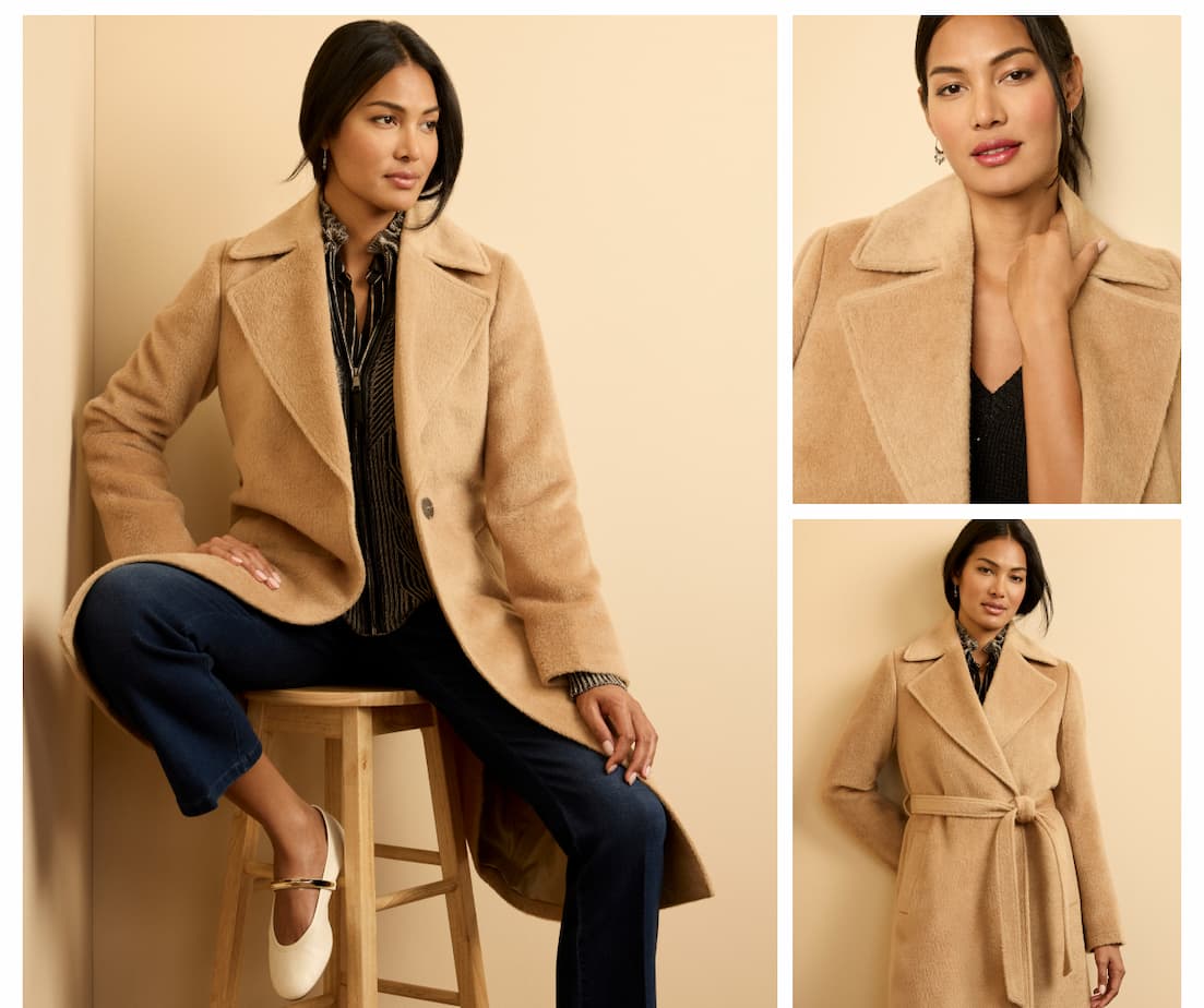 Alpaca Wool Blend Wrap Coat in Camel