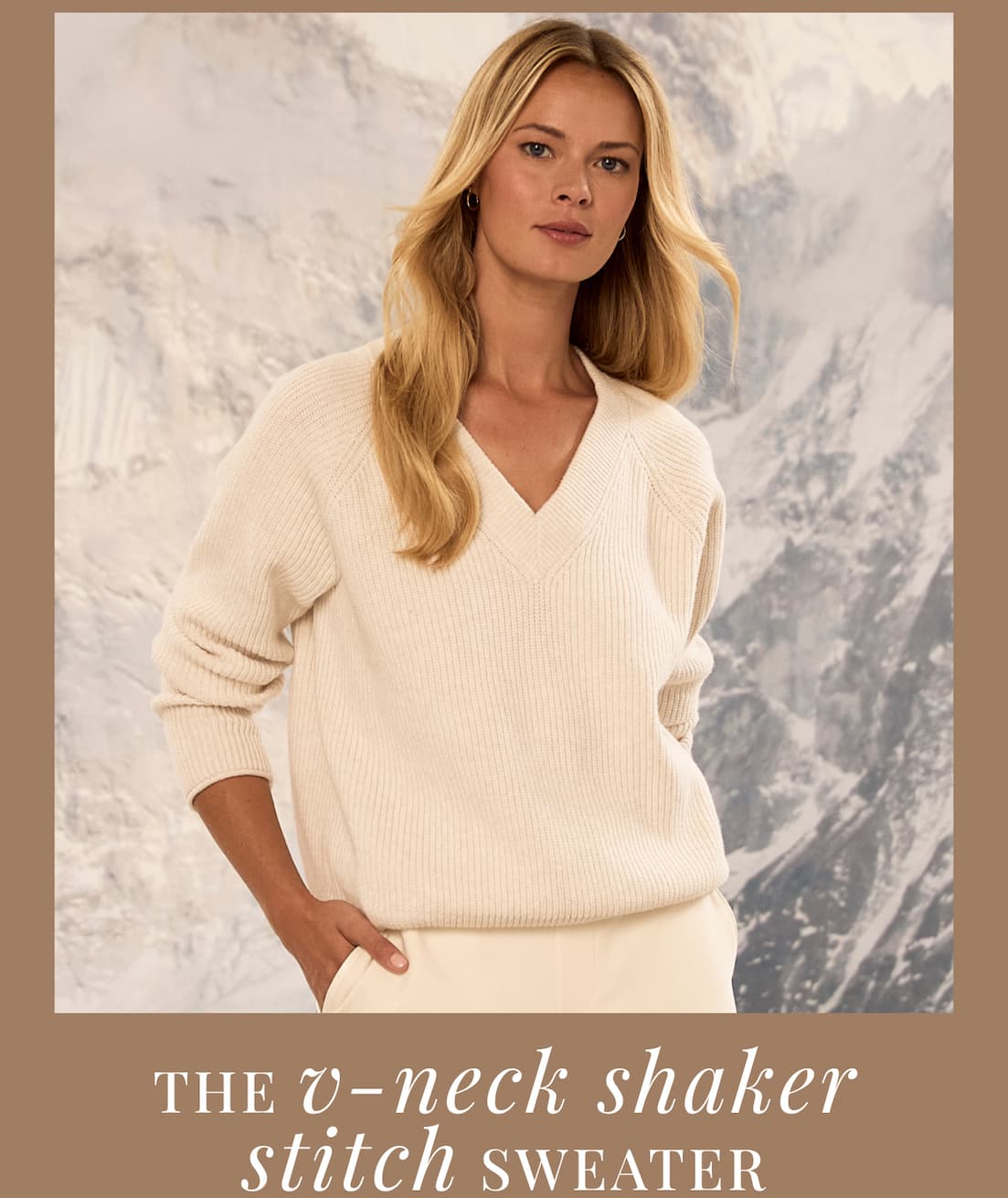 V-Neck Shaker Stitch Sweater in Classic Cream
