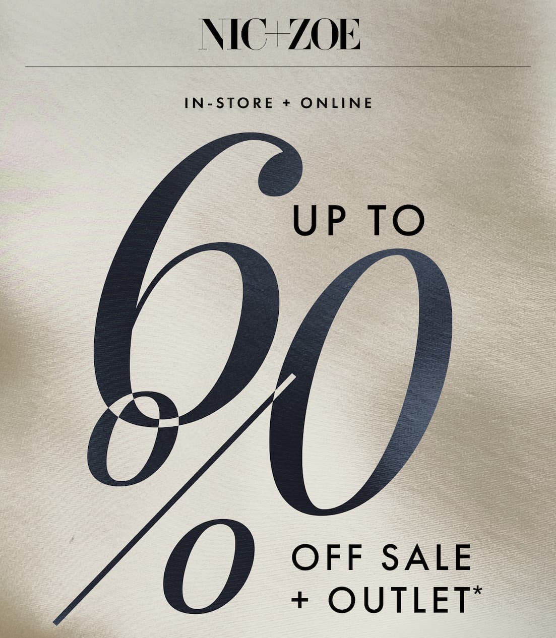 Up to 60% off sale + outlet