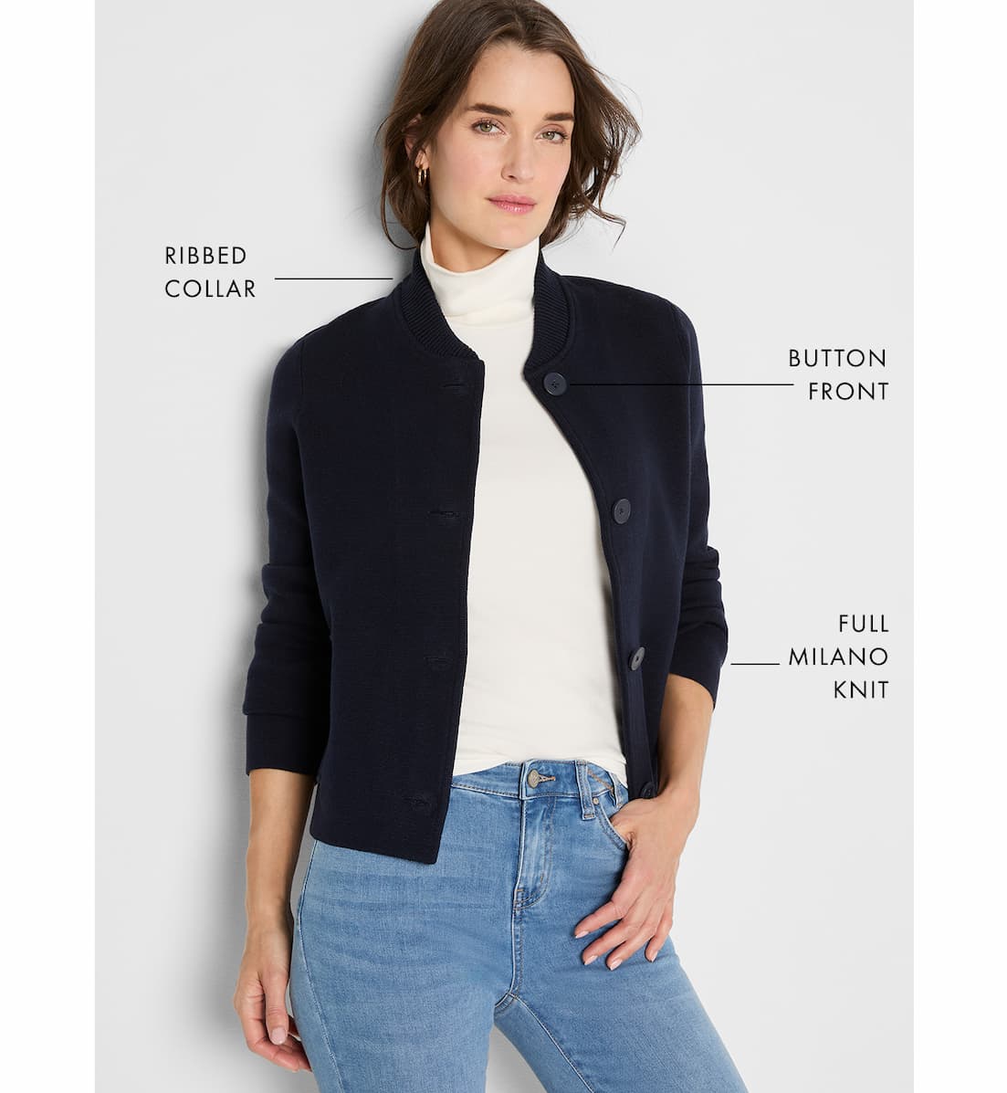 Details and features of the Knit Bomber Jacket