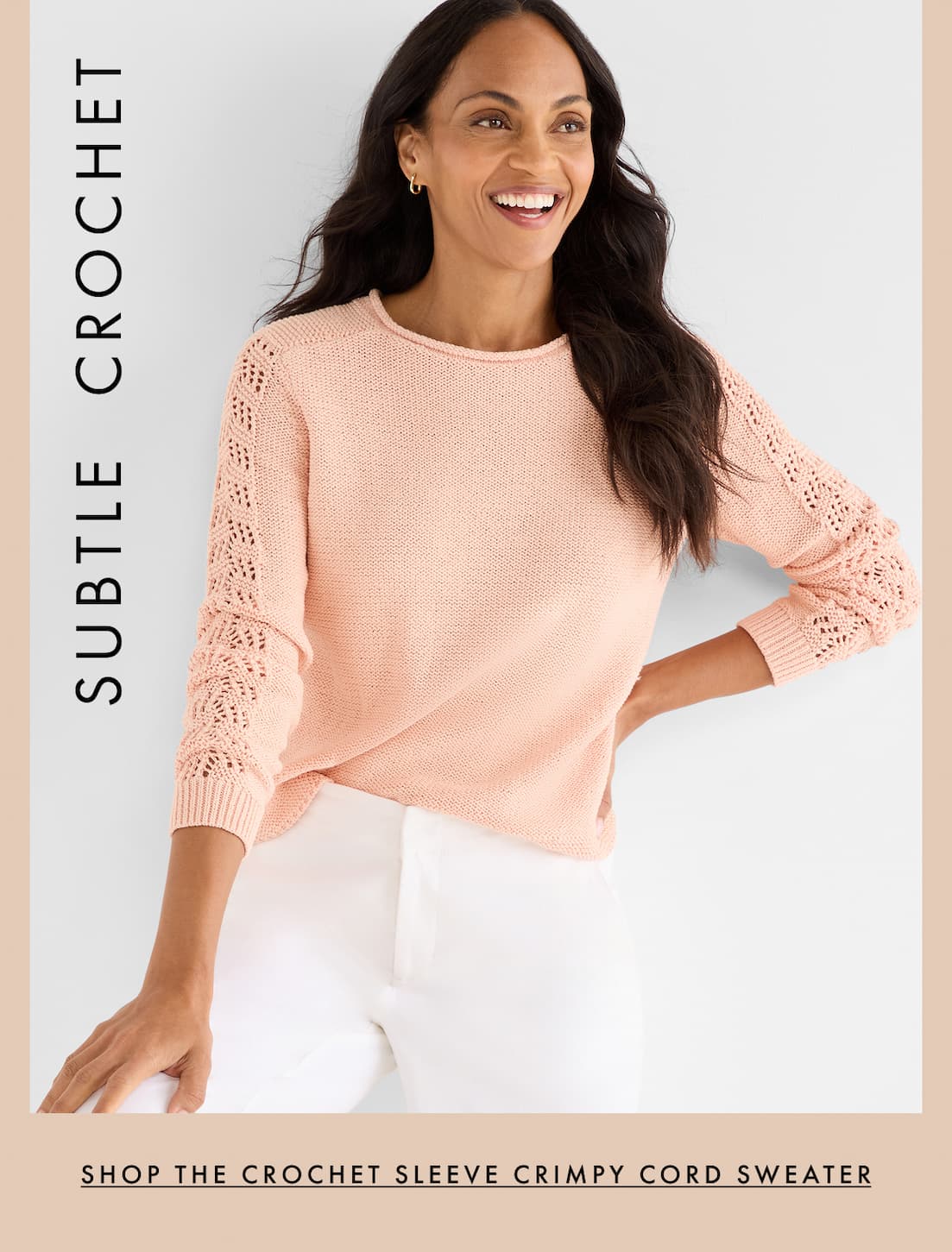 Shop the Crochet Sleeve Crimpy Cord Sweater