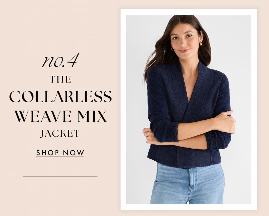 Weave Mix Collarless Knit Jacket in Dark Indigo
