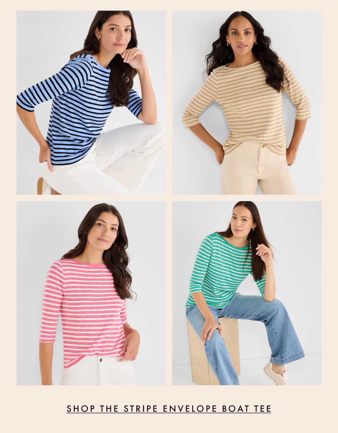 Shop the NZT 3/4 Sleeve Stripe Envelope Boat Tee