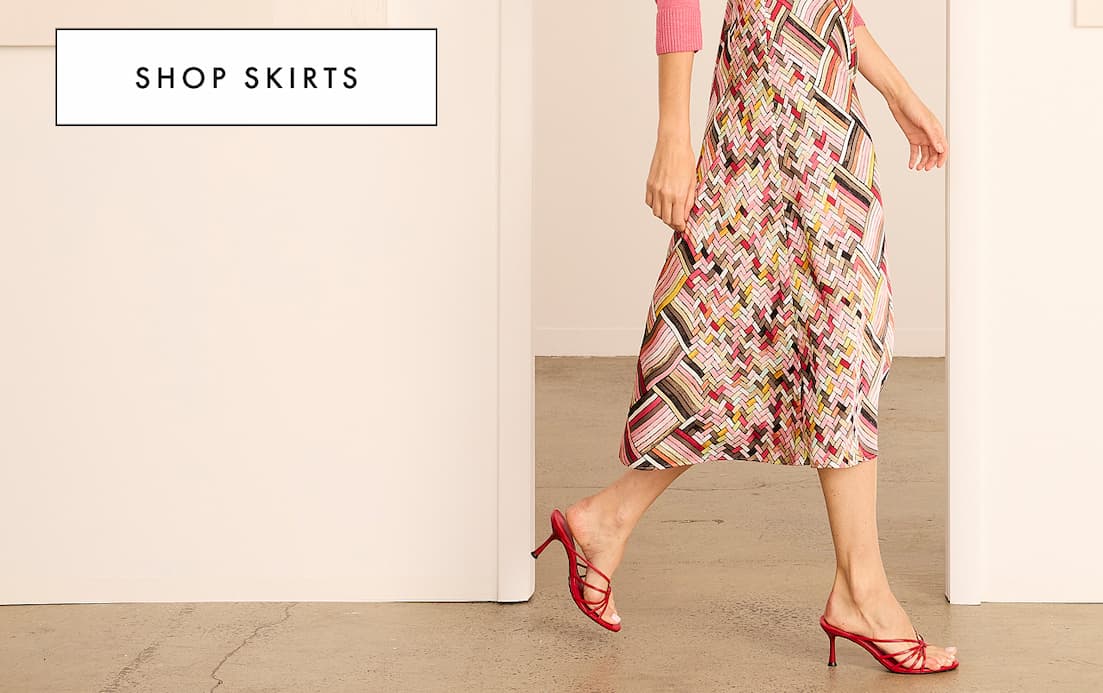 A lady wearing the Colorweave Slip Skirt. Shop skirts.