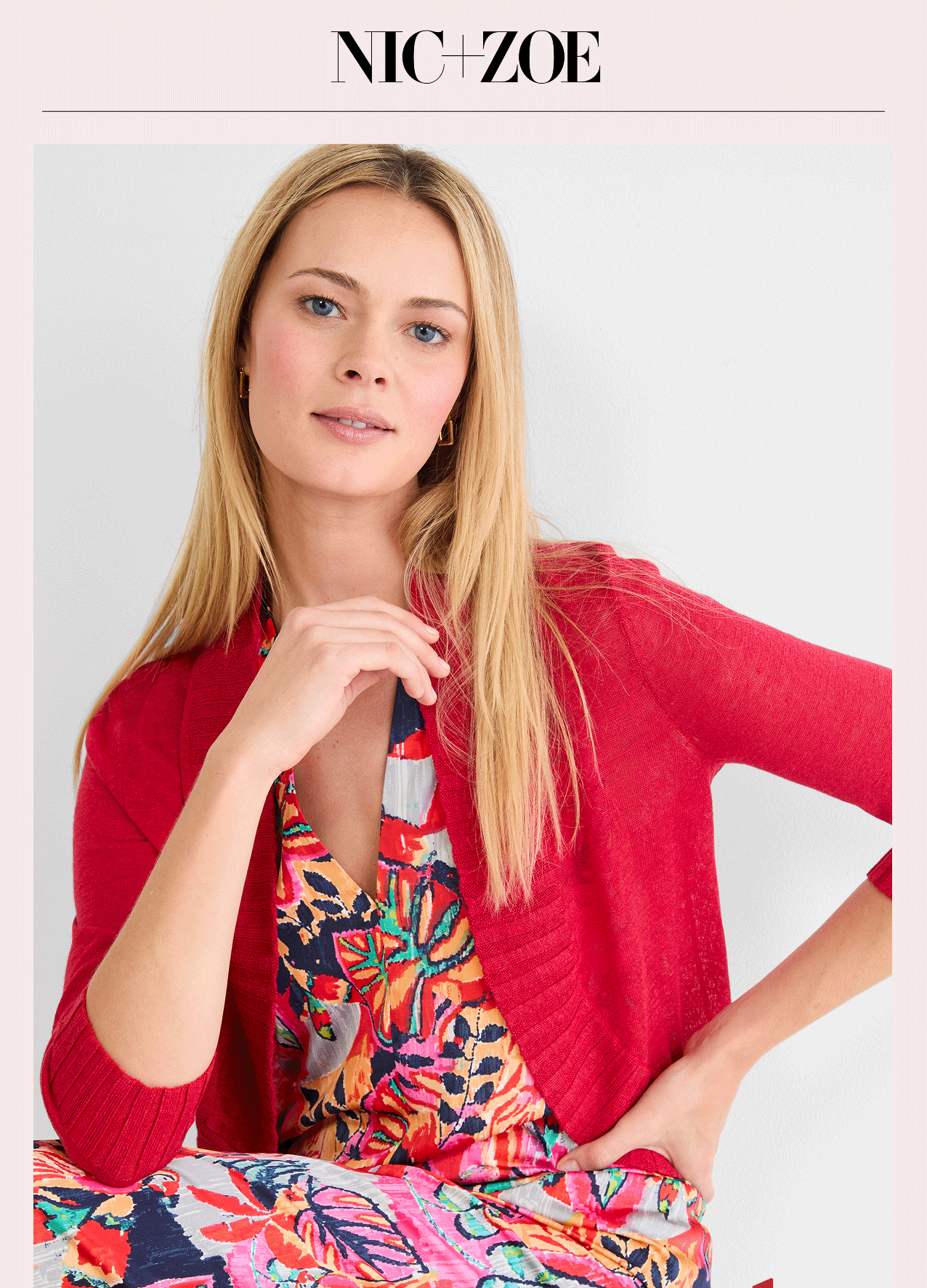 GIF showing three images in sequence of a woman wearing different matching outfit sets.