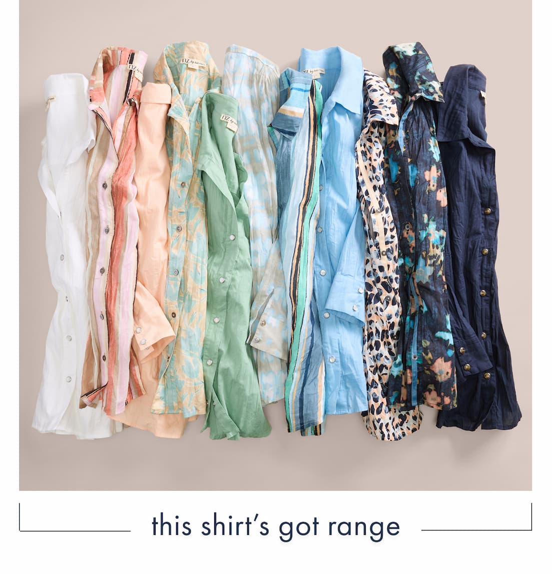 This shirt's got range. A variety of nz by nic+zoe Core Cotton Shirts showcased in different colors.