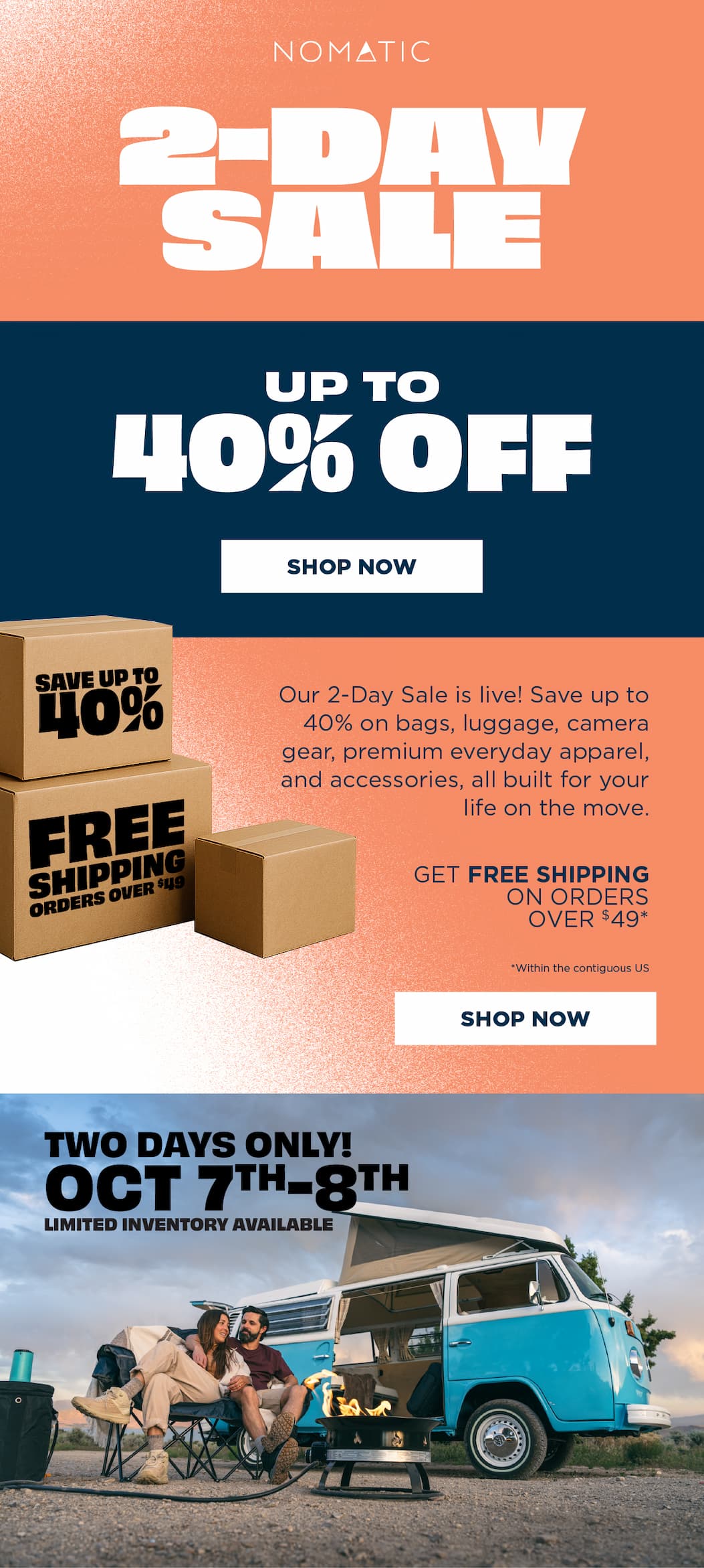 Shop the 2-Day Sale before it’s gone. Up to 40% off bags, luggage, and apparel + free shipping on orders $49+.