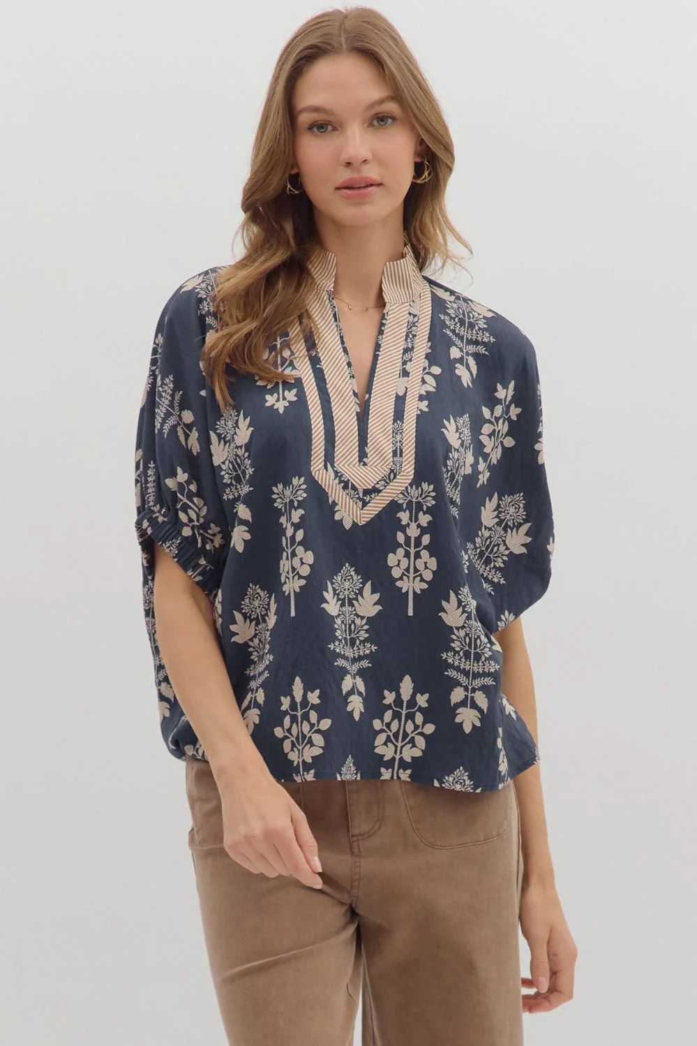Image of Esther Botanical Print Top, Navy