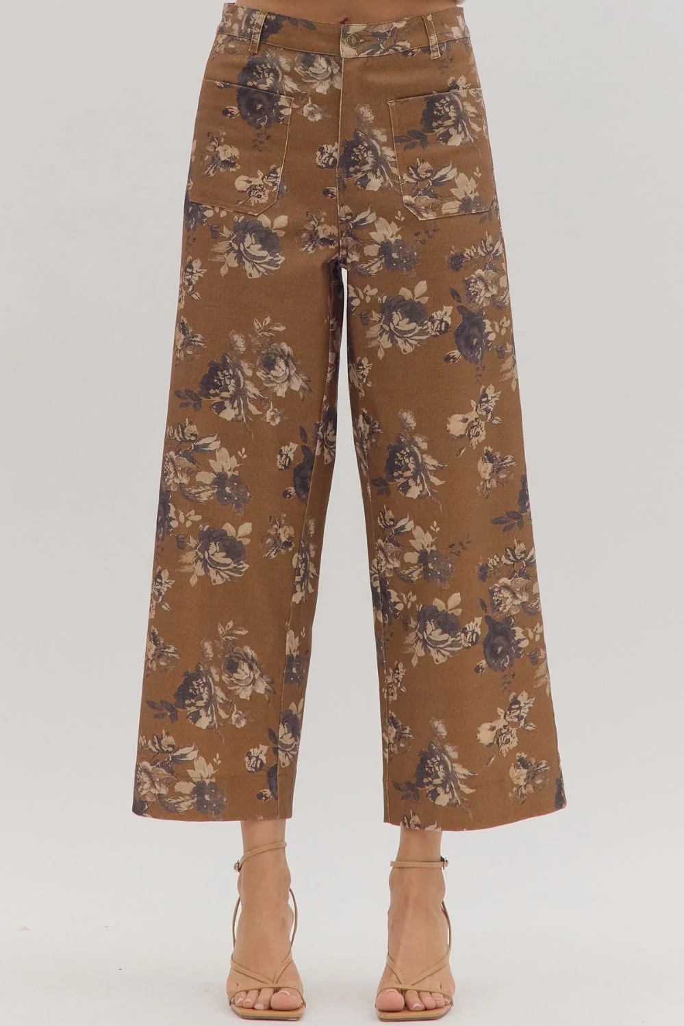 Image of Aubrey Floral Mid Rise Ankle Pants, Caramel