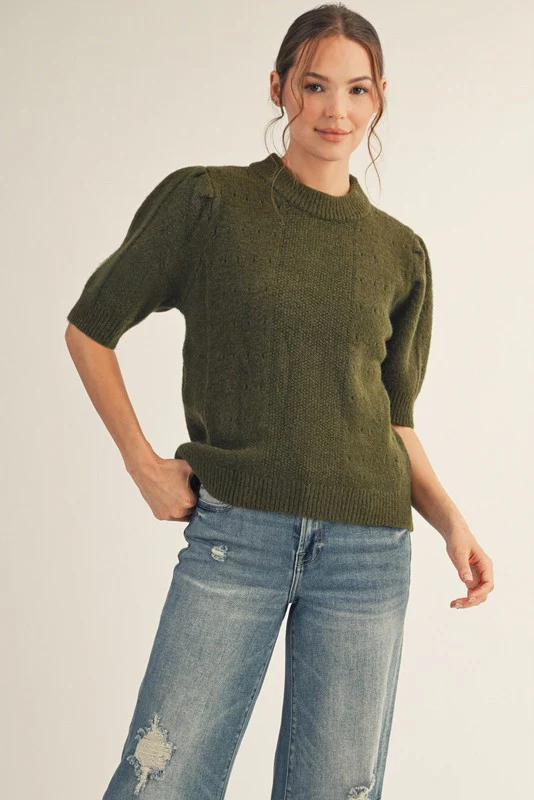 Image of Melanie High Round Neck Sweater, Olive