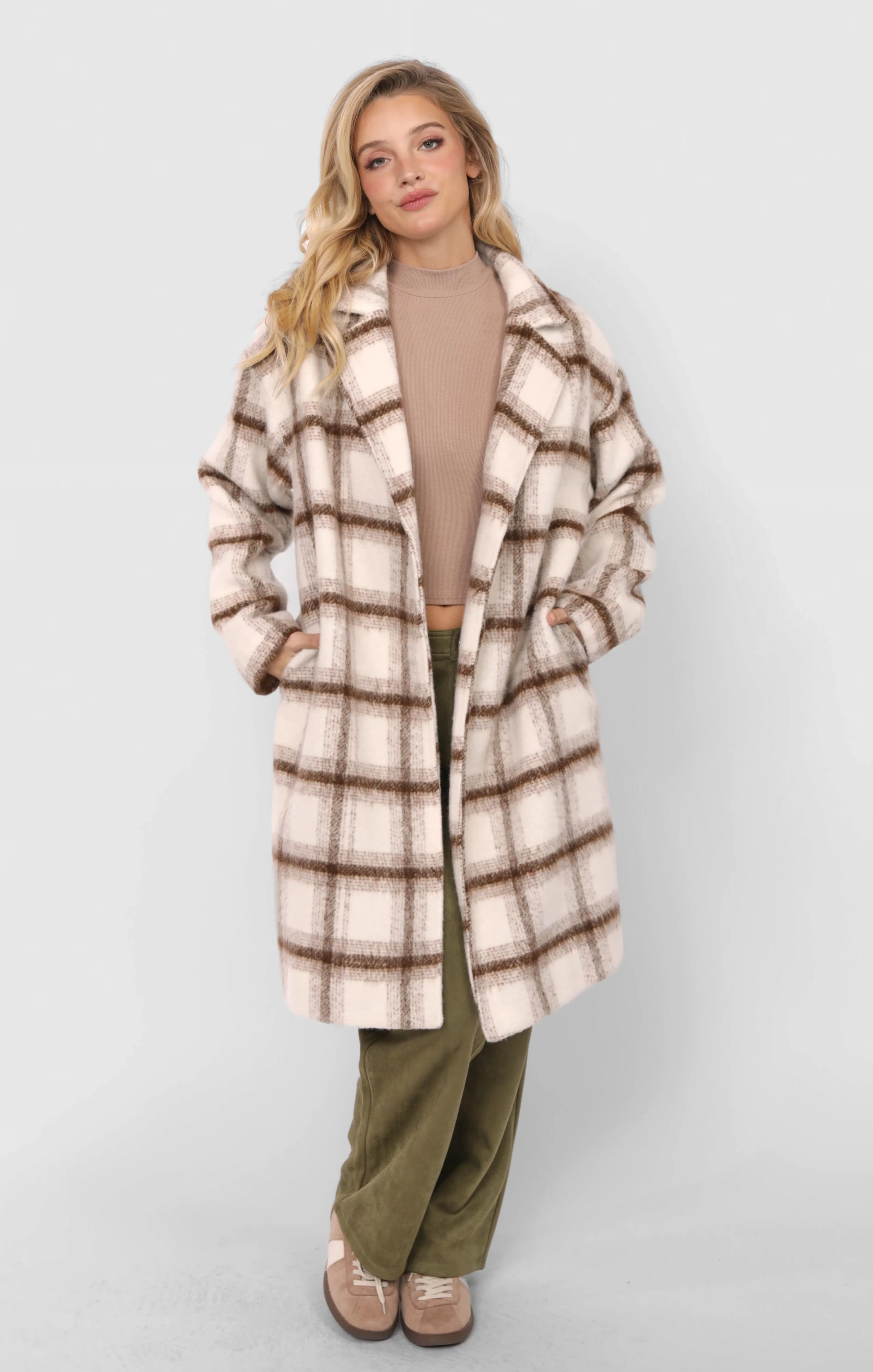 Image of Emily Long Open Front Coat, Ivory Multi | Sadie & Sage
