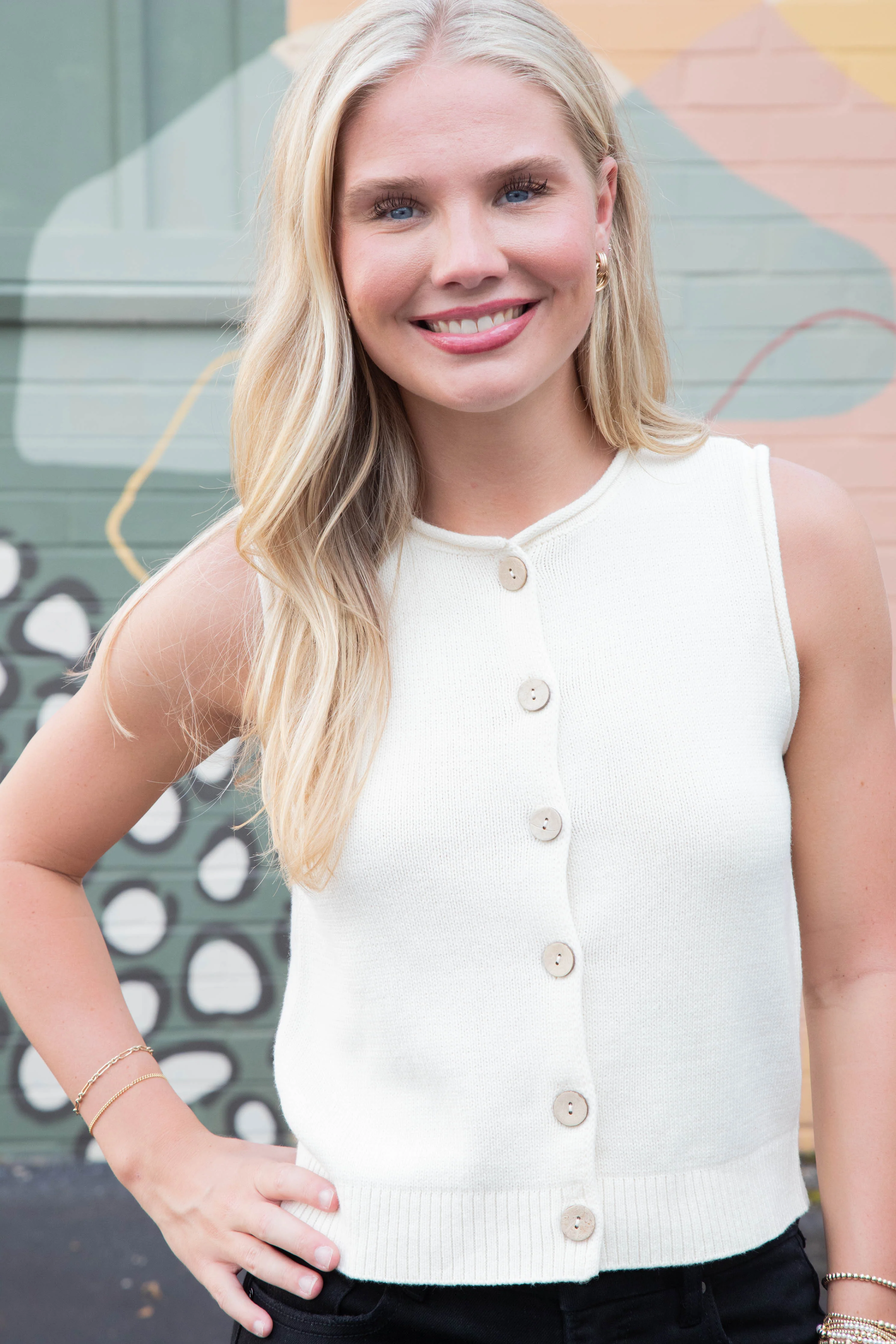 Image of Lina Raw Edge Cardigan Vest, Cream