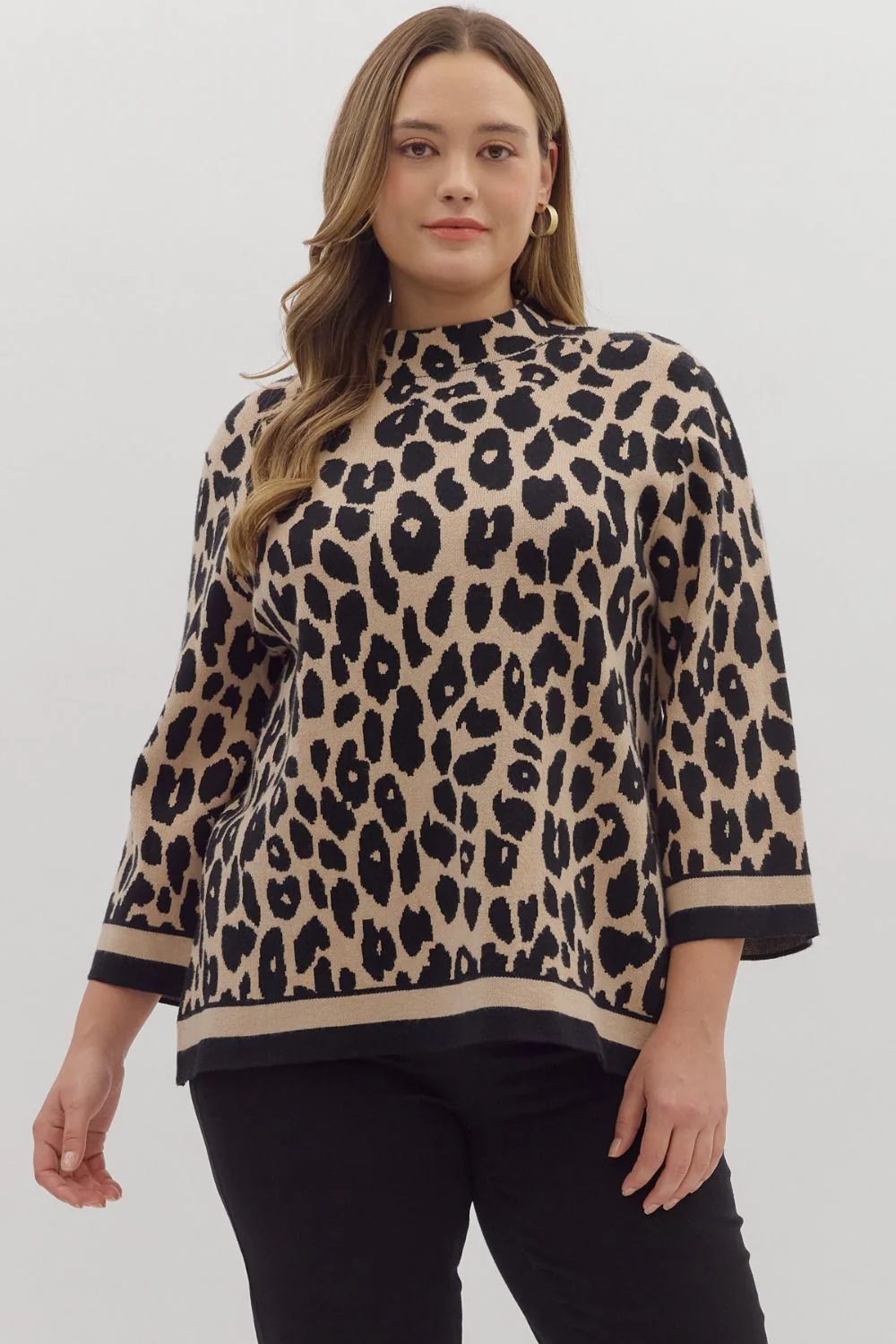 Image of Monae Mock Neck Sweater, Leopard | Plus Size