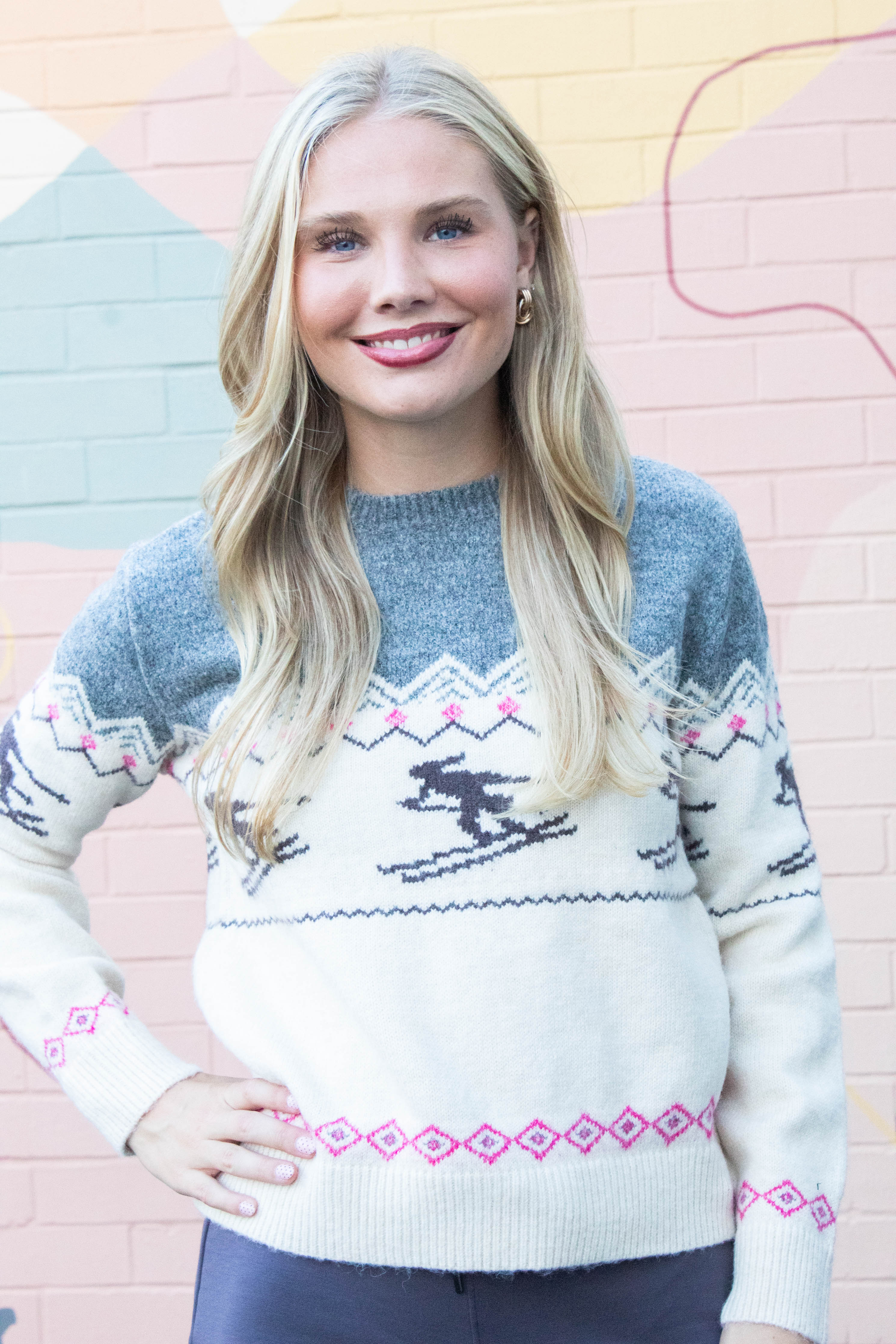 Image of Gunhild Ski Print Sweater, Grey | RD Style