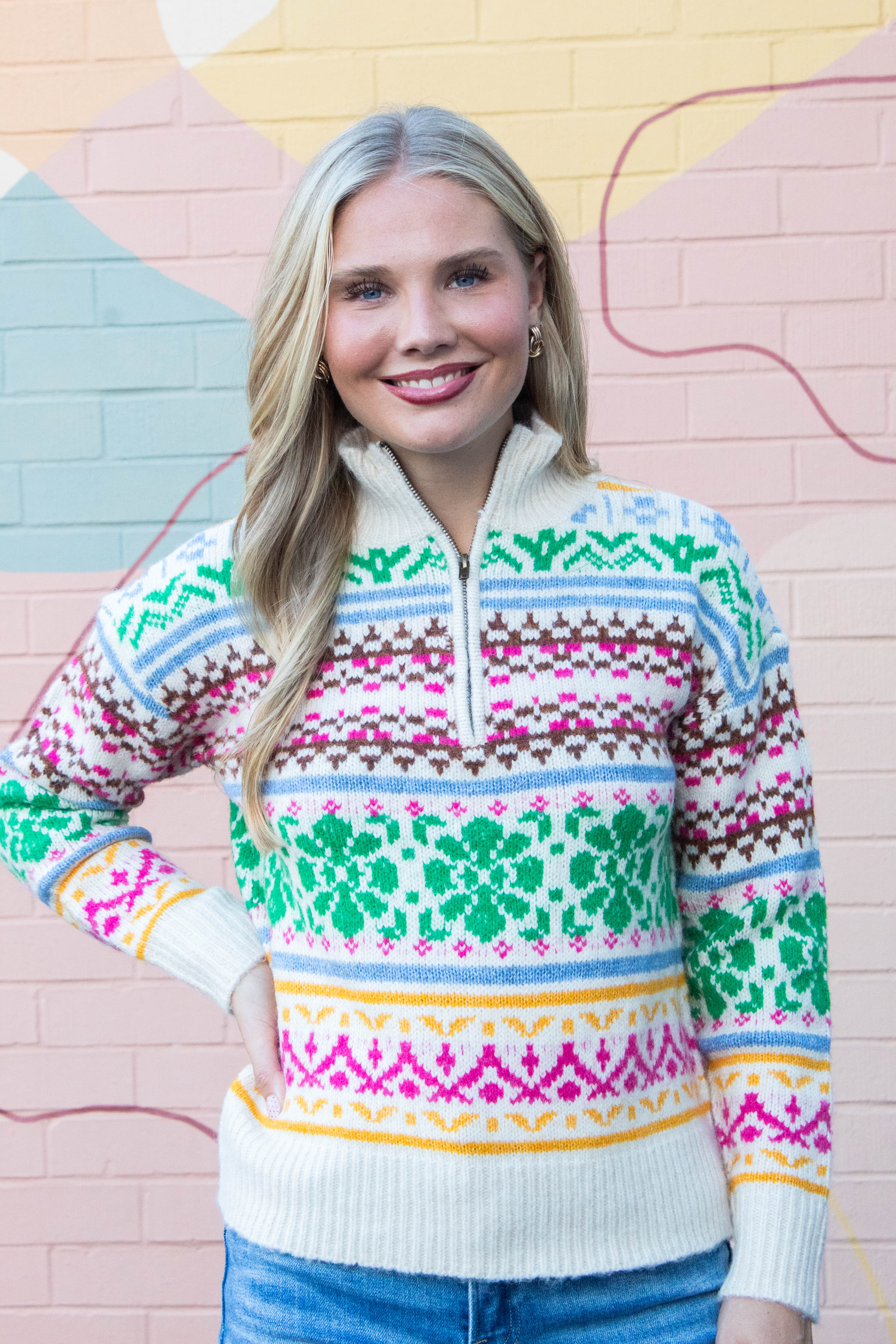 Image of Urania Multi Colored Pullover Sweater, Cream | RD Style