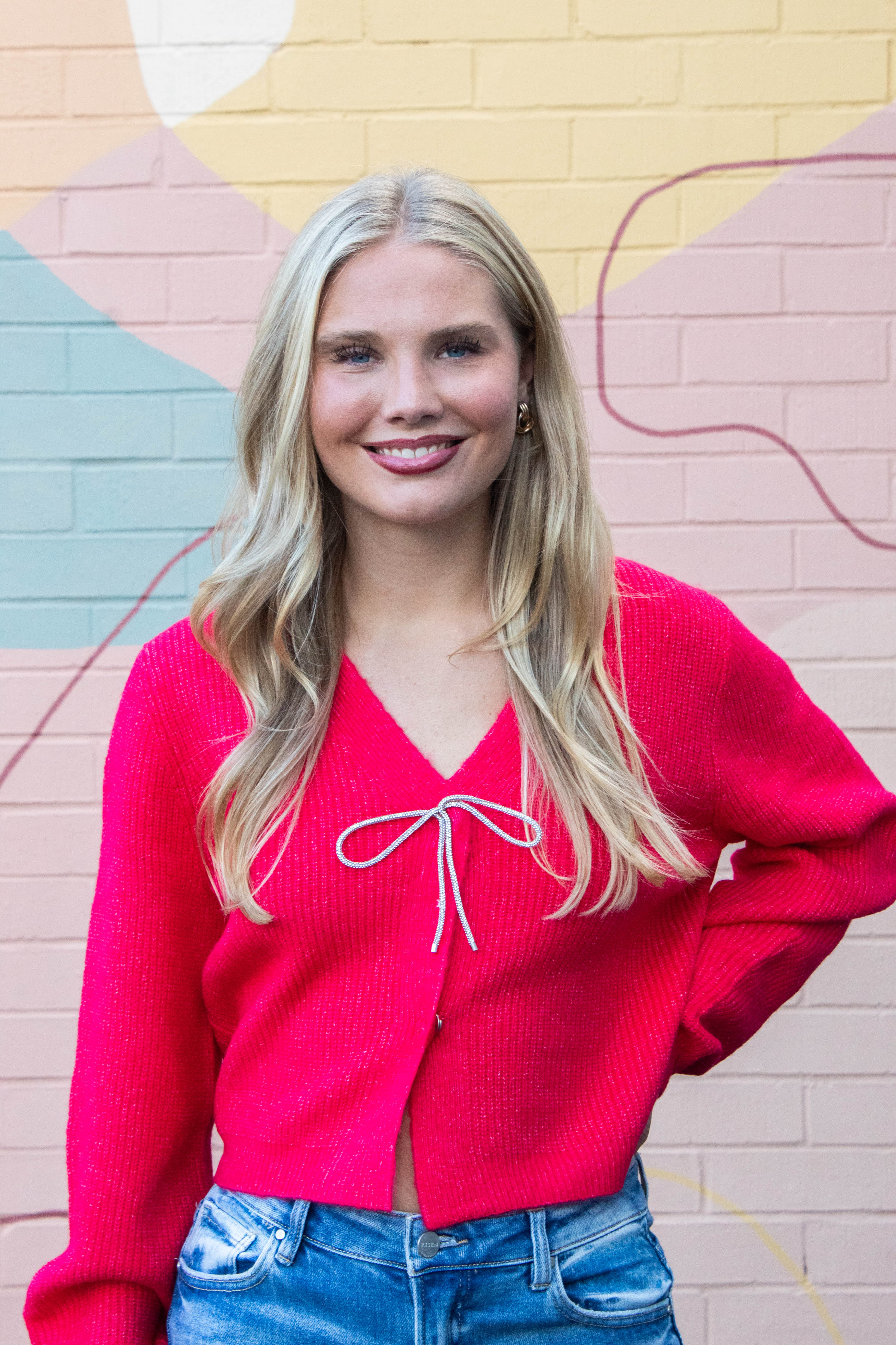 Image of Marie Sparkly Bow Cardigan, Red