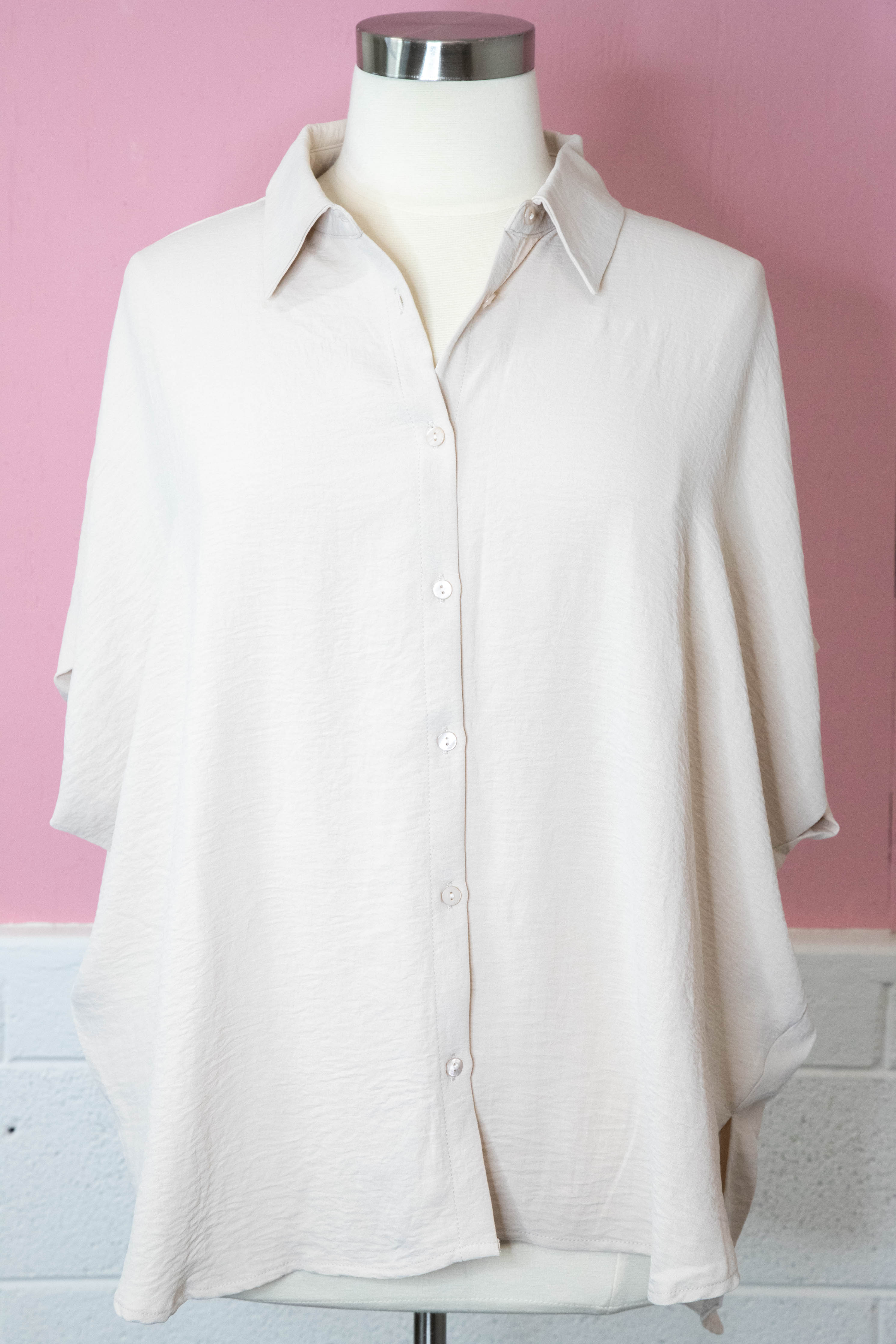 Image of Karter Solid Collared Shirt, Oatmeal | Extended Sizes