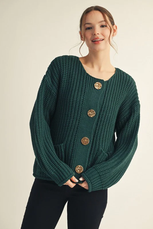 Image of Christina Chunky Knit Cardigan, Hunter Green