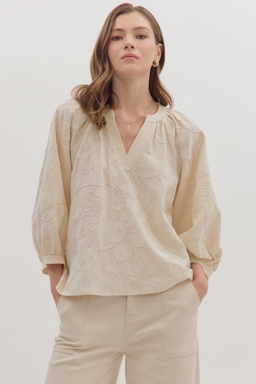 Image of Brenna Embroidered Top, Ecru