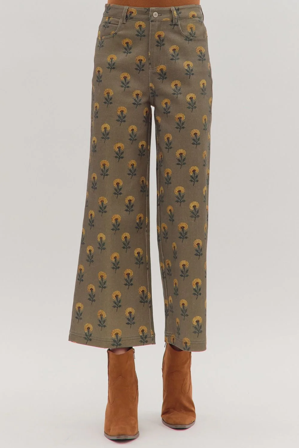 Image of Bethany Printed Wide Leg Pant, Olive