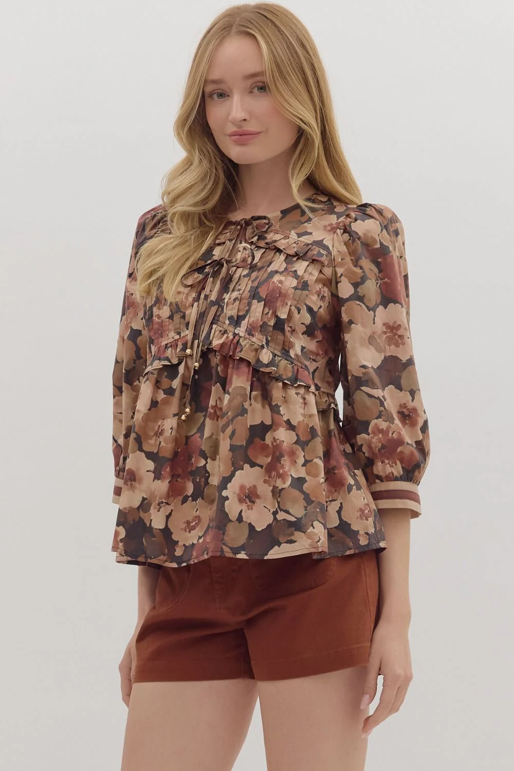 Image of Penny Floral Top, Brown