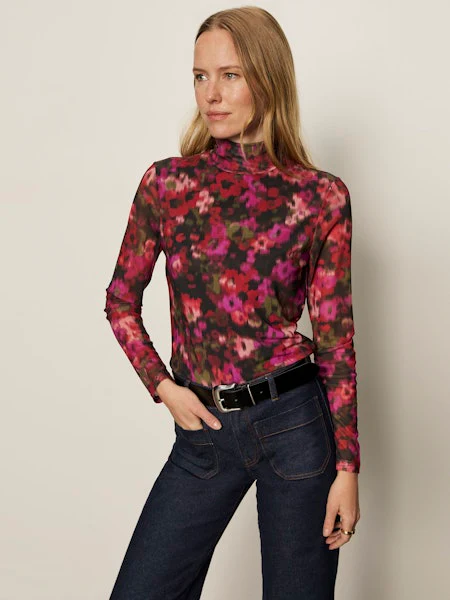 Image of Mesh Mock Neck Top, Berry Glow | Sanctuary