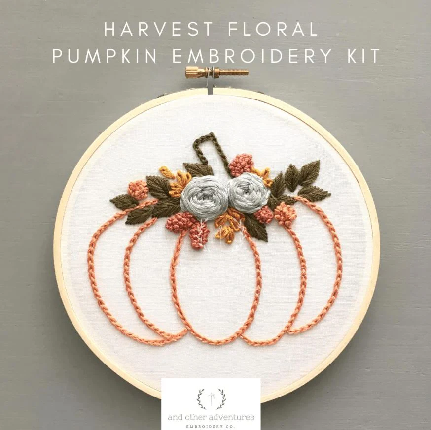 Image of Beginner Embroidery Kit, Harvest Floral Pumpkin